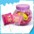 Caramelo de piruleta individual envuelto en rosa 