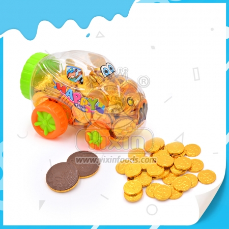 monedas de chocolate en el coche