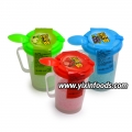 Caramelo de polvo ácido Halal en taza con cuchara Caramelo de polvo ácido de fruta 